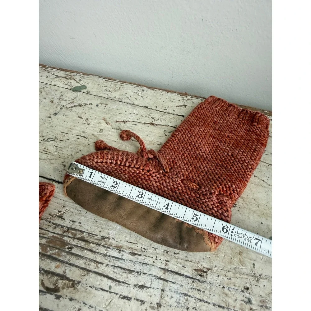 Handmade Knit Slipper Boots Terracotta Orange Leather Sole Kids House Shoes